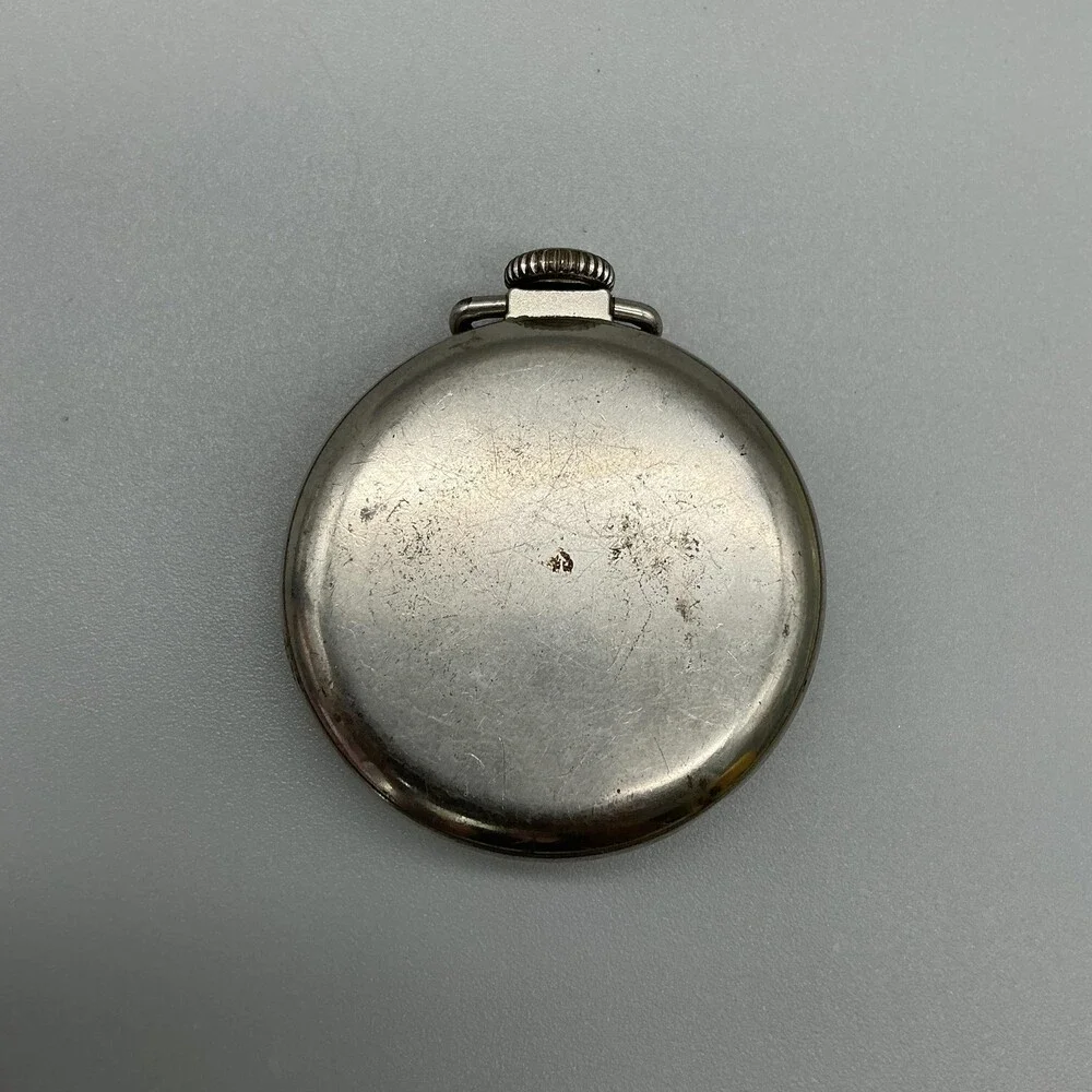 Vintage Westclox Scotty Pocket Watch Men 50mm Silver Tone White Dial Manual Wind